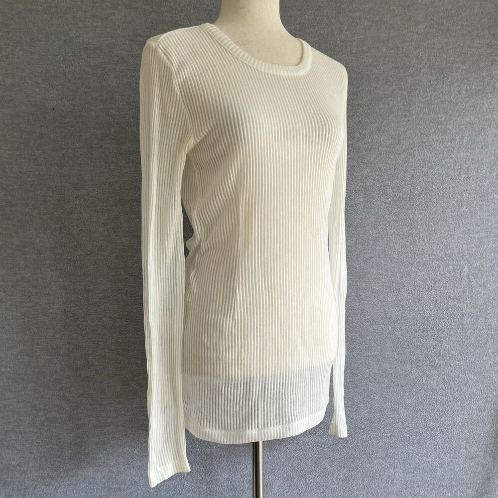 Rag & Bone Y2K Sheer Ribbed Long Sleeve Knit Top Size S Minimalist Capsule Crew